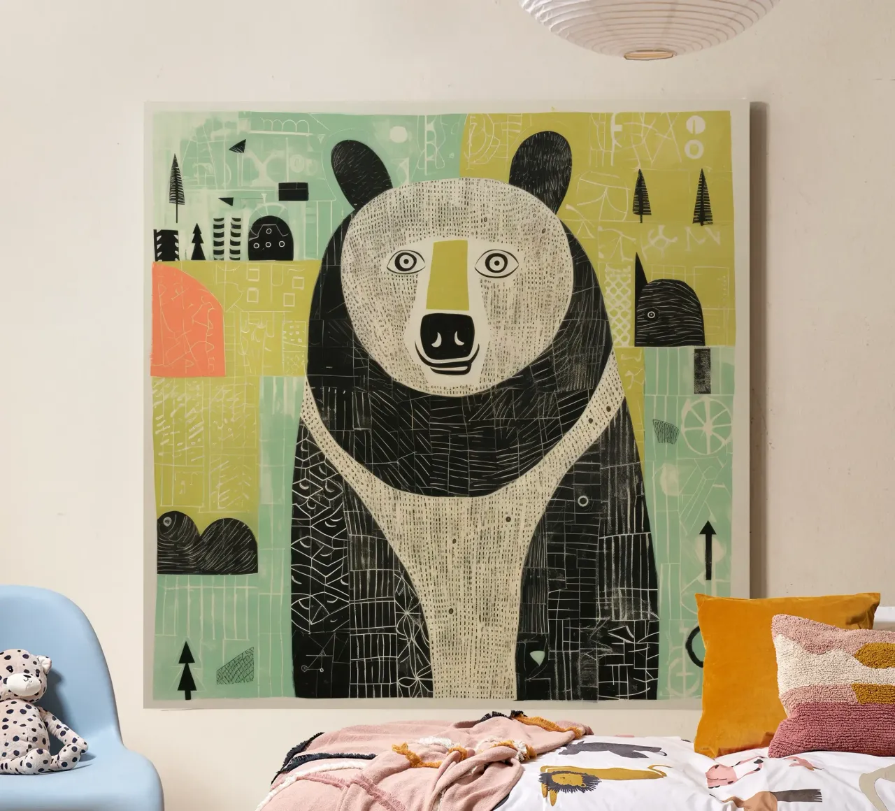 Groene beer 4 canvas met Baklijst van Minimal Animal Art