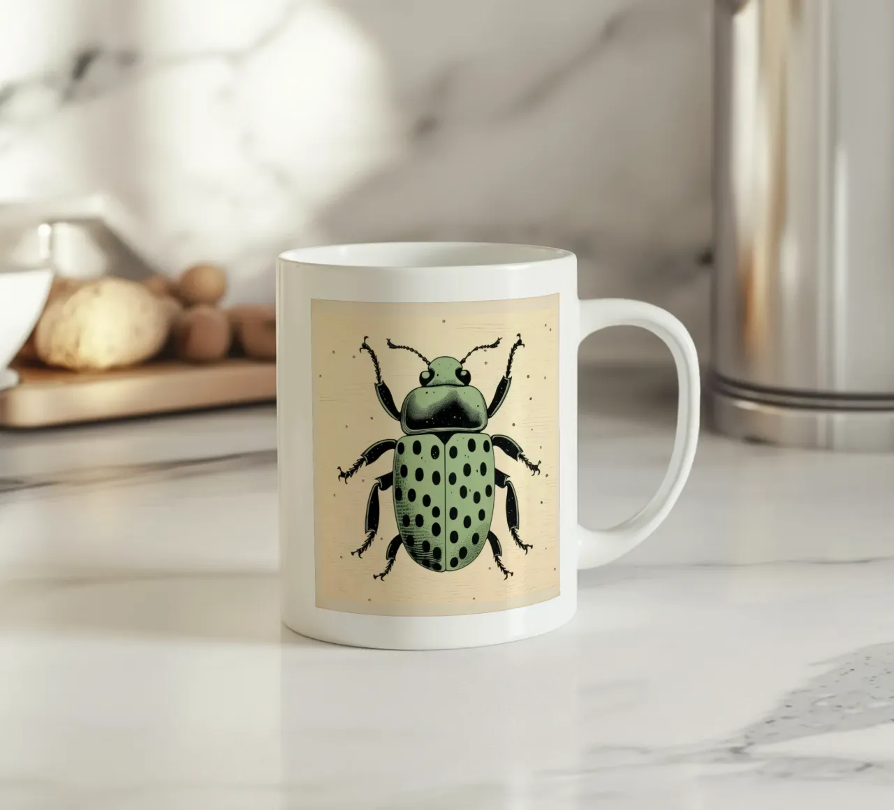 Groene kever 4 keramische mok van Minimal Animal Art