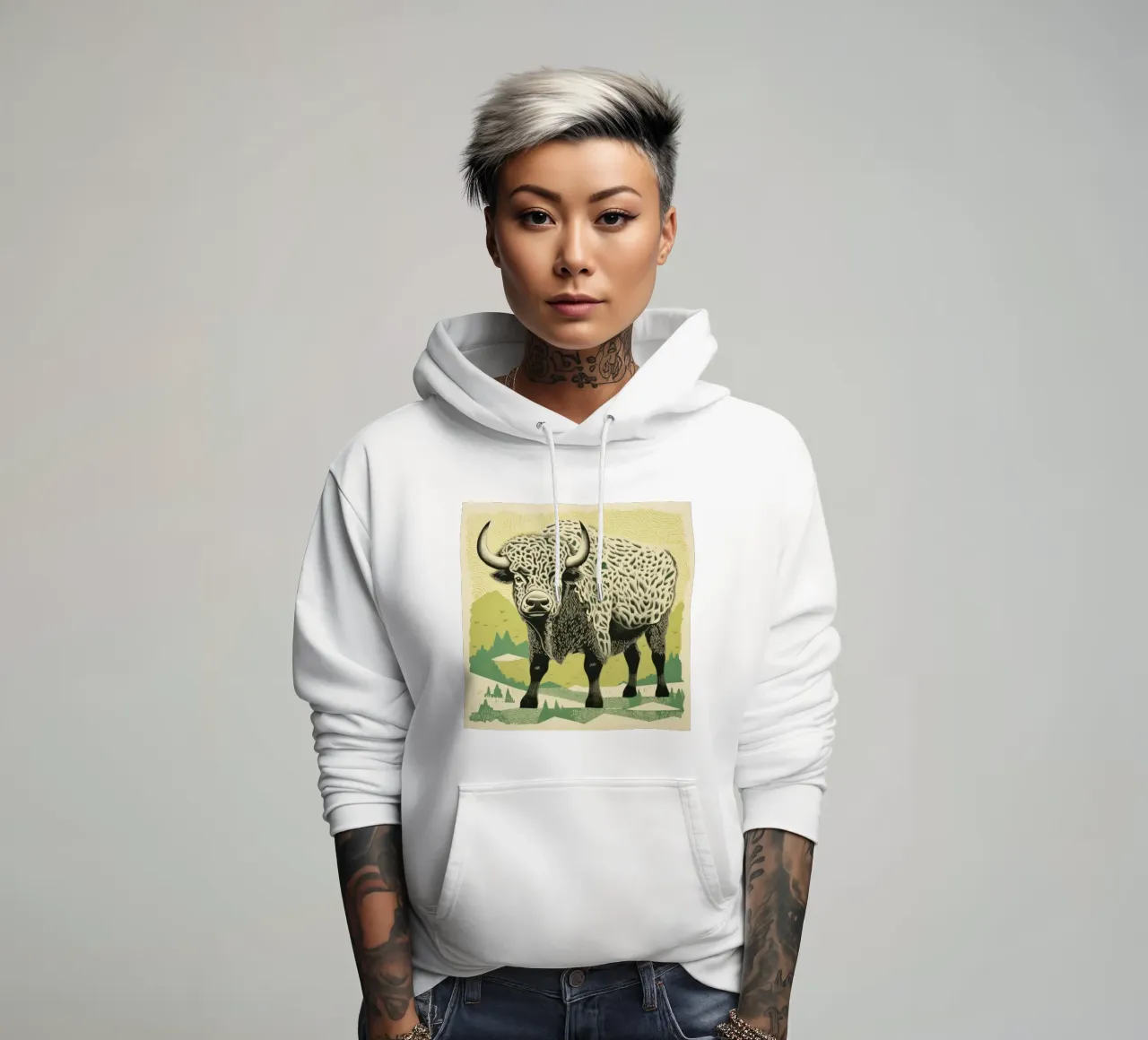 Bisonte verde felpa con cappuccio da Minimal Animal Art