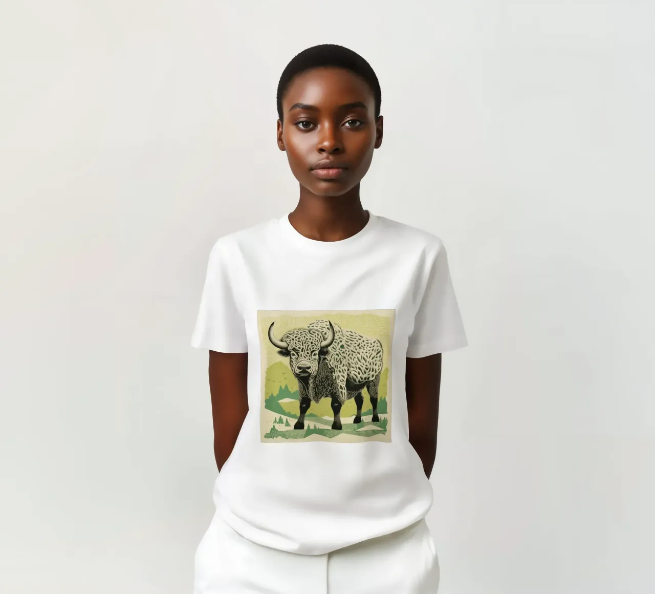 Bisonte verde 1 t-shirt da Minimal Animal Art