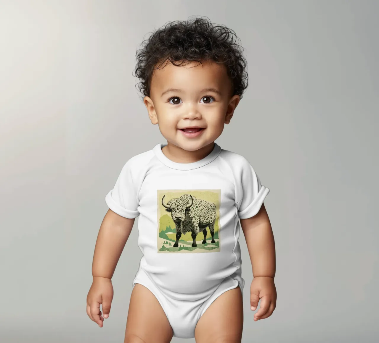 Bisonte verde 1 body neonato maniche corte da Minimal Animal Art