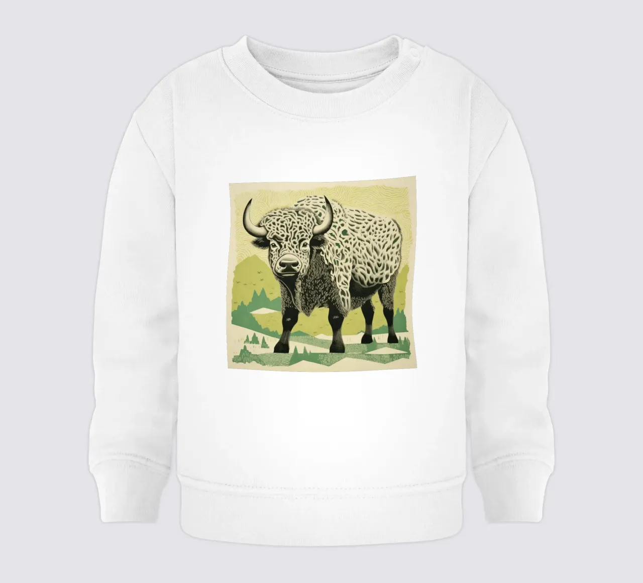 Bisonte verde 1 felpa neonato da Minimal Animal Art