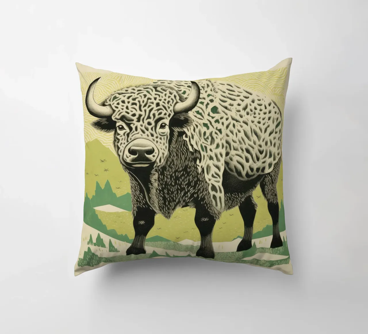 Bisonte verde 1 cuscino da Minimal Animal Art