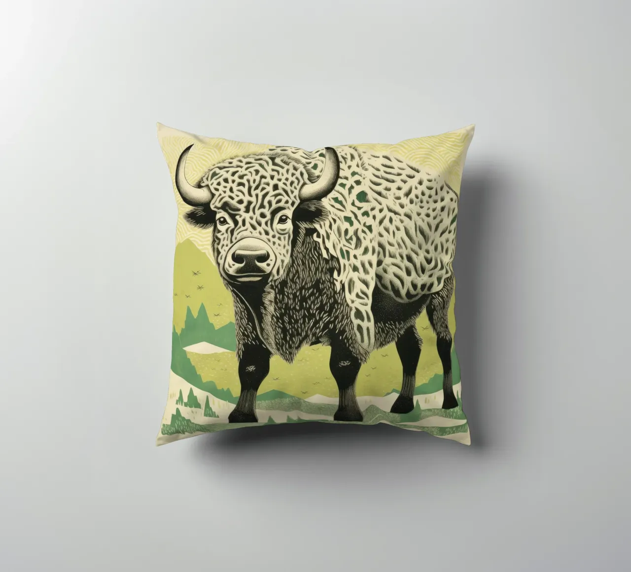 Bisonte verde 1 cuscino da Minimal Animal Art