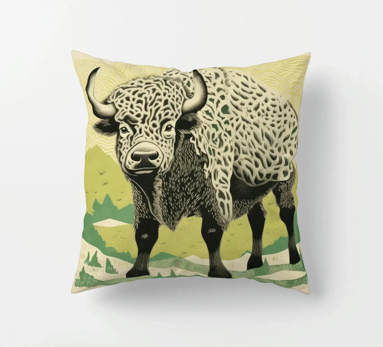 Bisonte verde 1 cuscino da Minimal Animal Art
