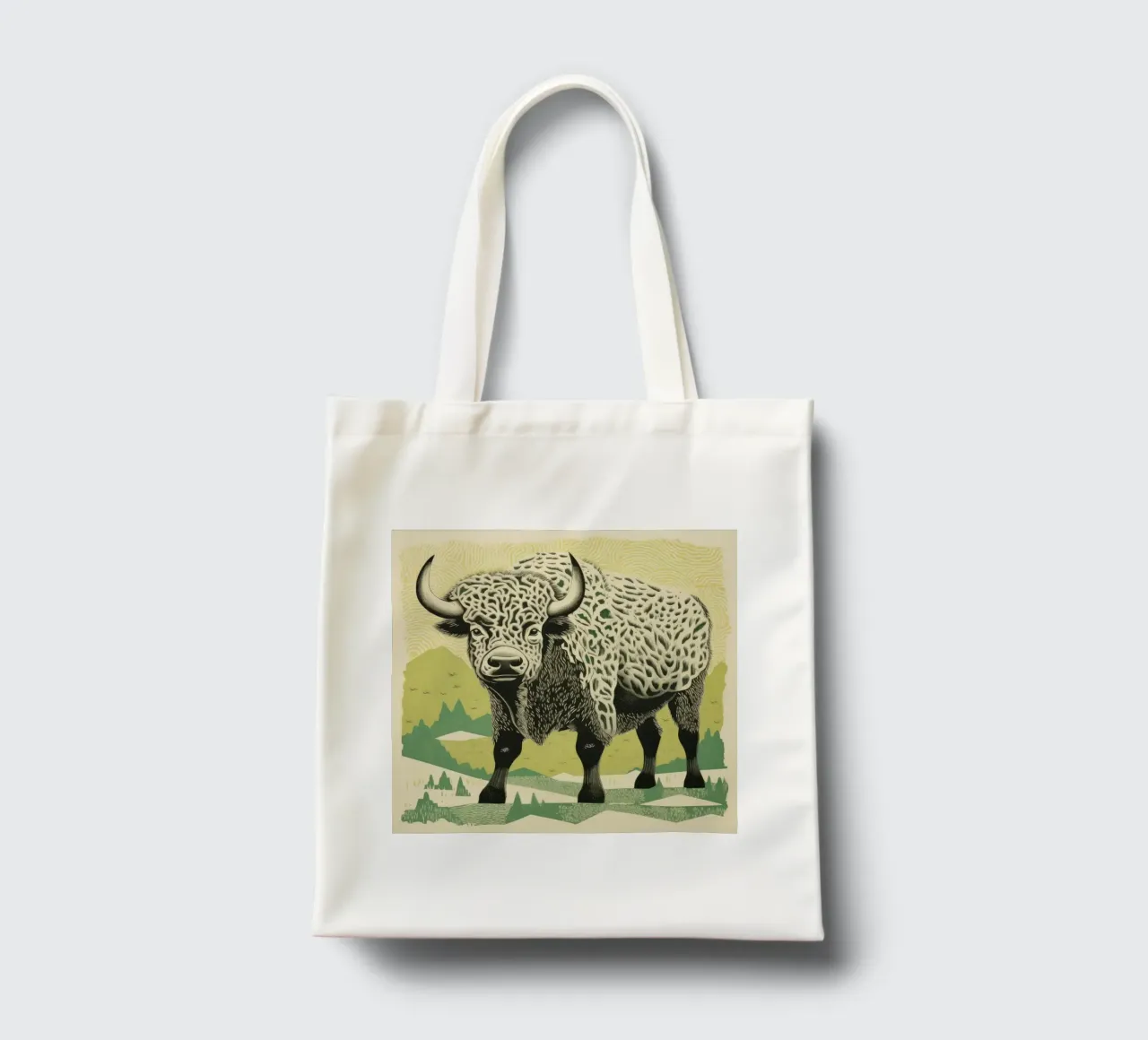 Bisonte verde 1 borsa in juta da Minimal Animal Art