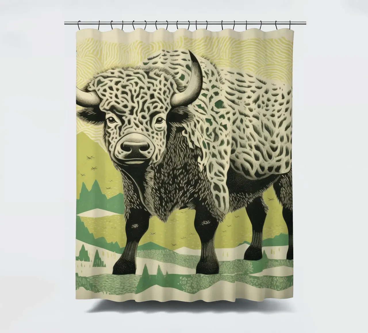 Bisonte verde 1 tenda da doccia da Minimal Animal Art