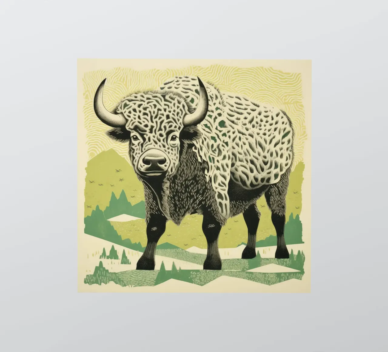 Bison vert 1 autocollant de Minimal Animal Art