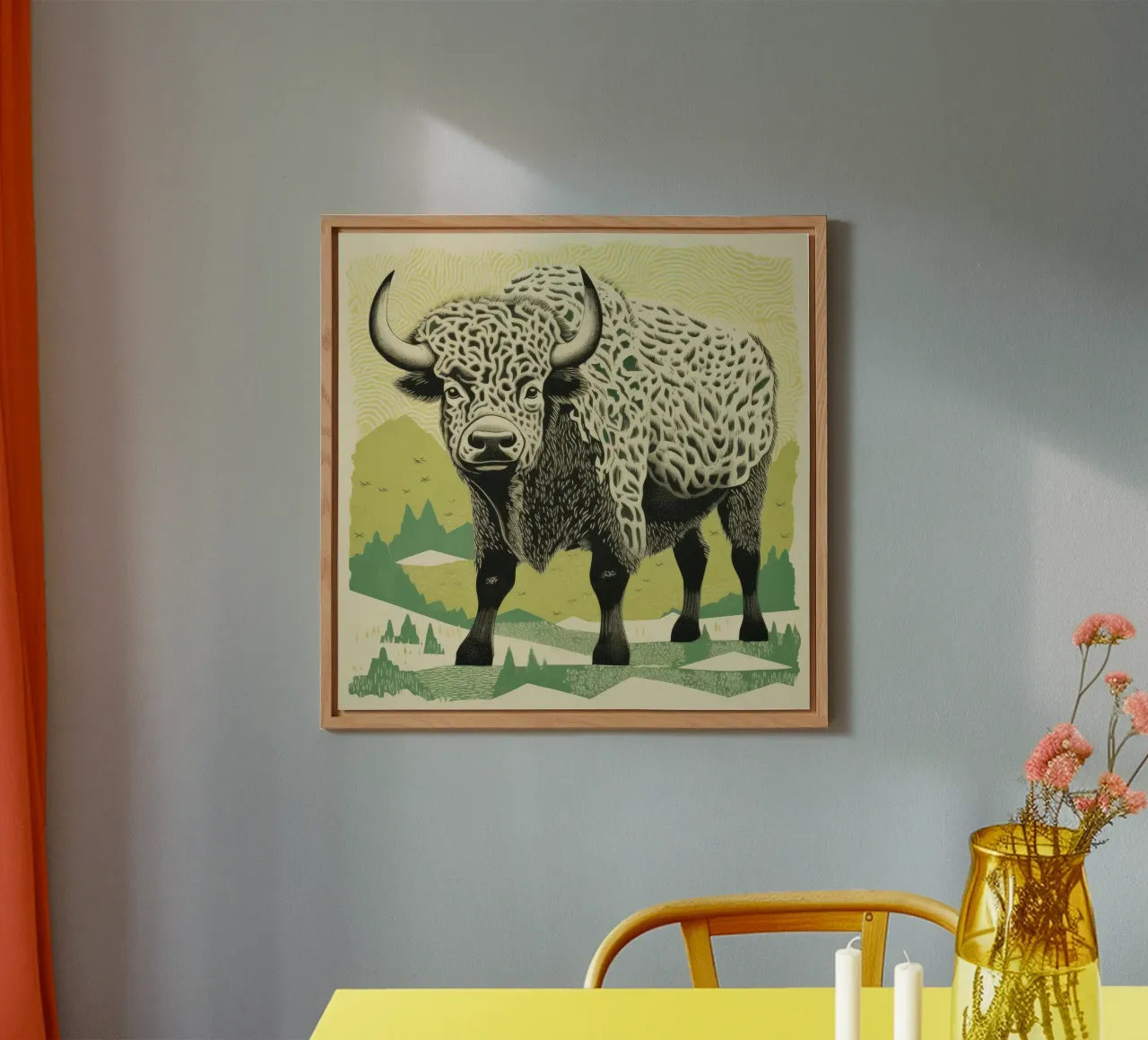Bisonte verde 1 alluminio dibond da Minimal Animal Art