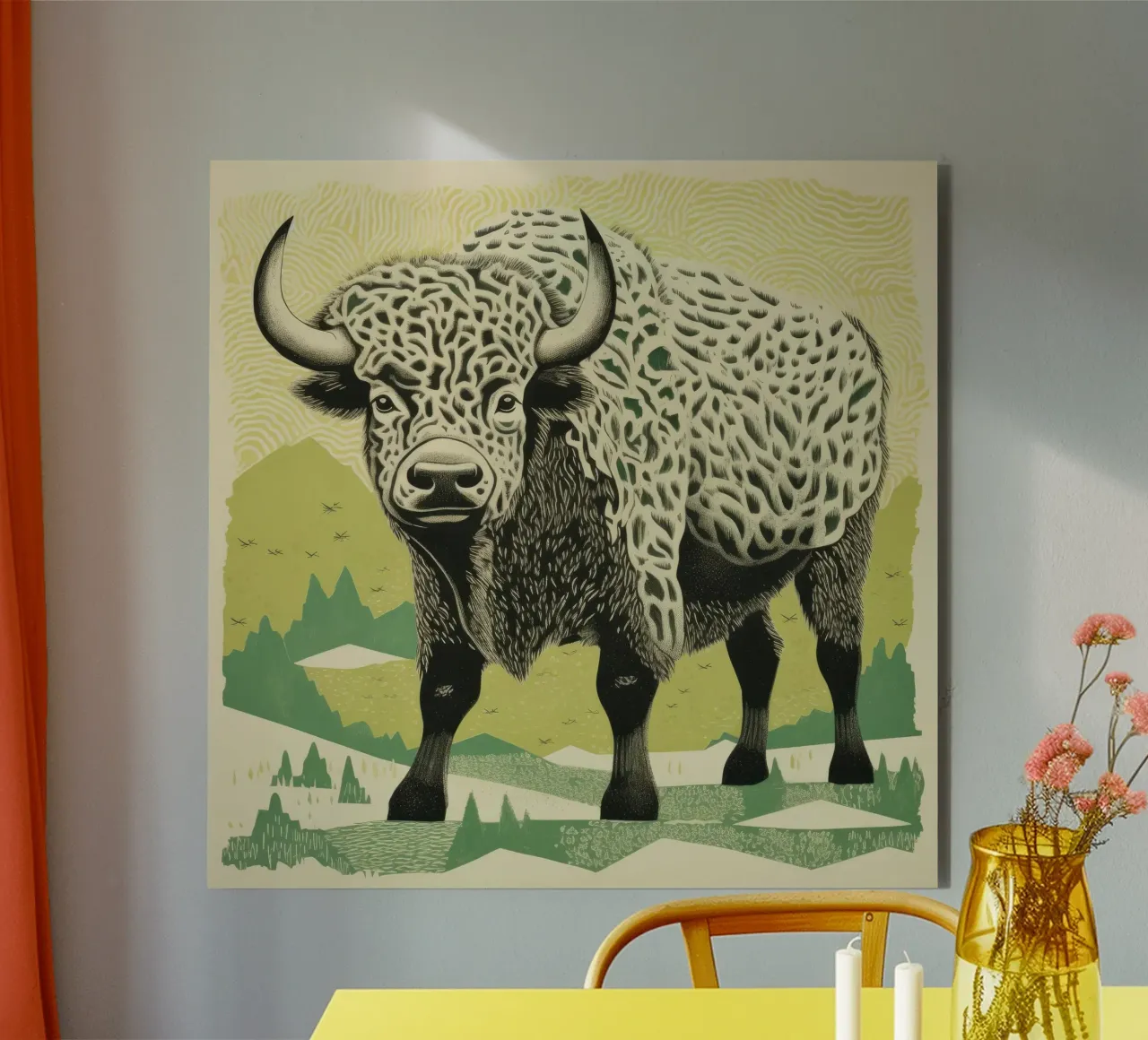 Bisonte verde 1 alluminio dibond da Minimal Animal Art