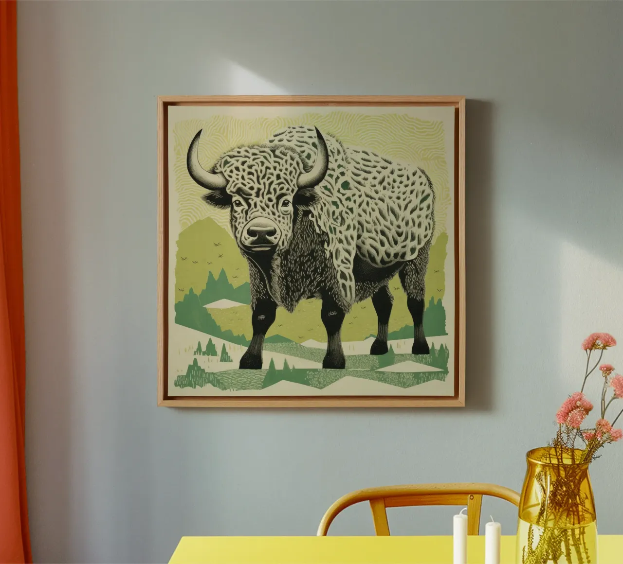 Bisonte verde 1 tela da Minimal Animal Art