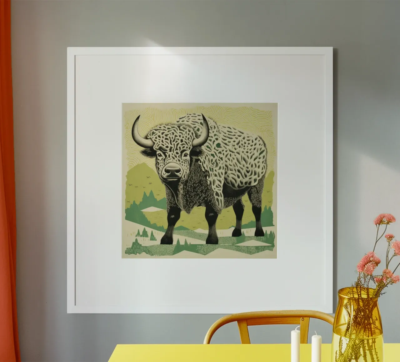 Bisonte verde 1 carta hahnemühle da Minimal Animal Art