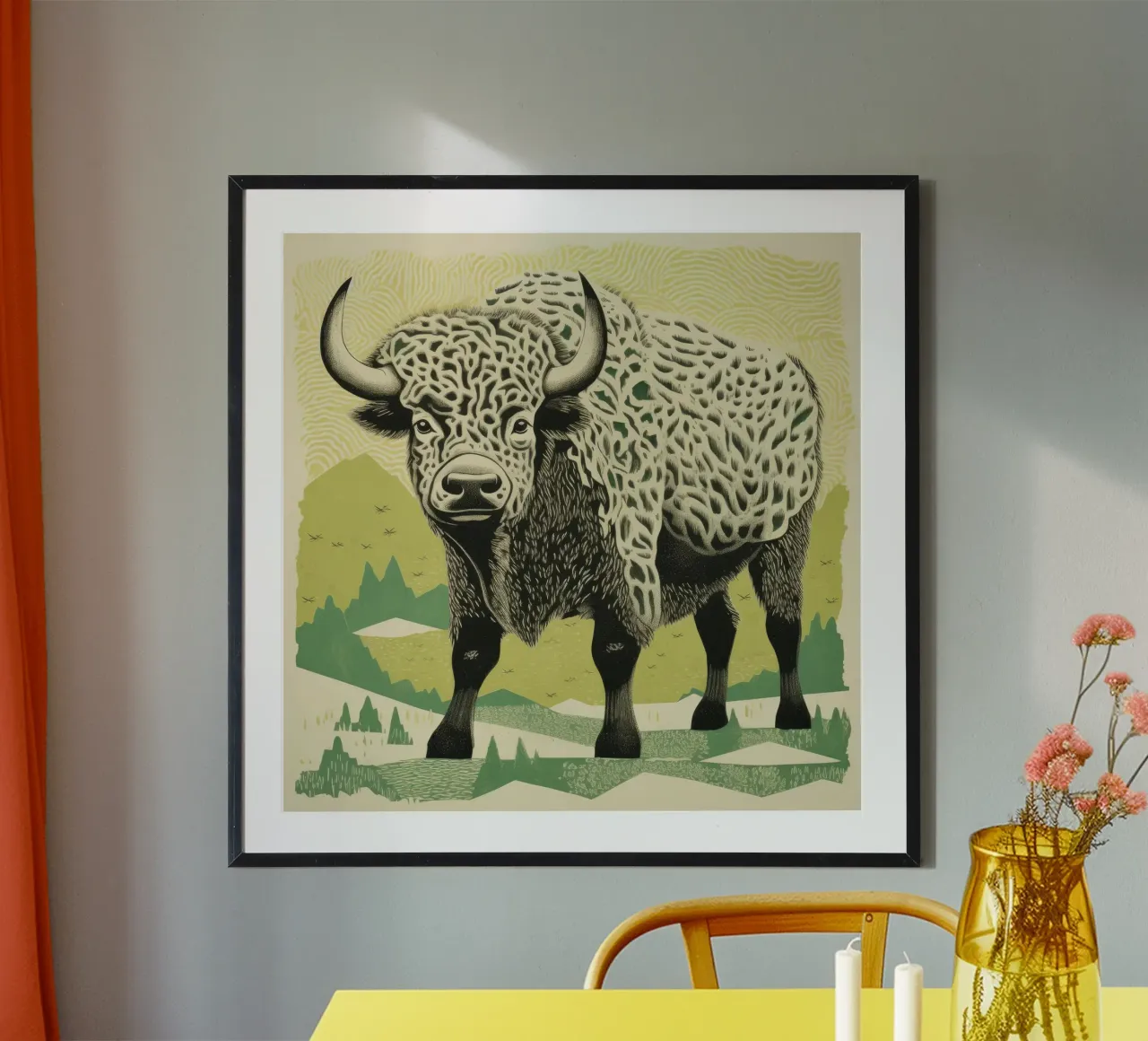 Bisonte verde poster da Minimal Animal Art
