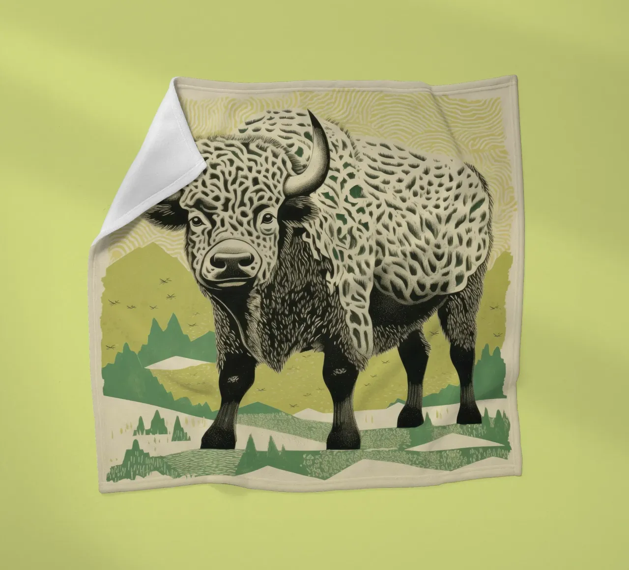 Bisonte verde 1 coperta in pile da Minimal Animal Art