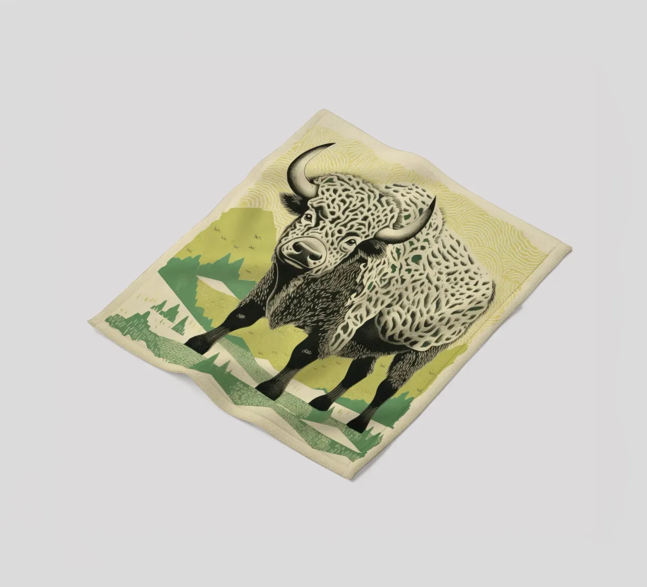 Bisonte verde 1 coperta in pile da Minimal Animal Art