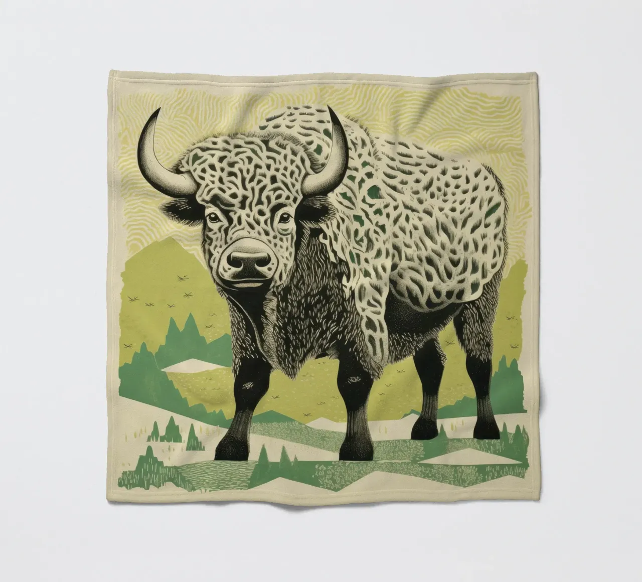 Bisonte verde 1 coperta in pile da Minimal Animal Art
