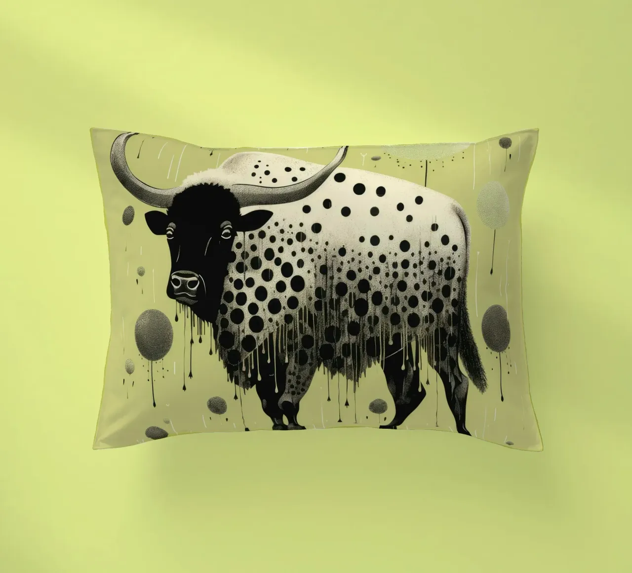 Bisonte verde 2 cuscino da Minimal Animal Art