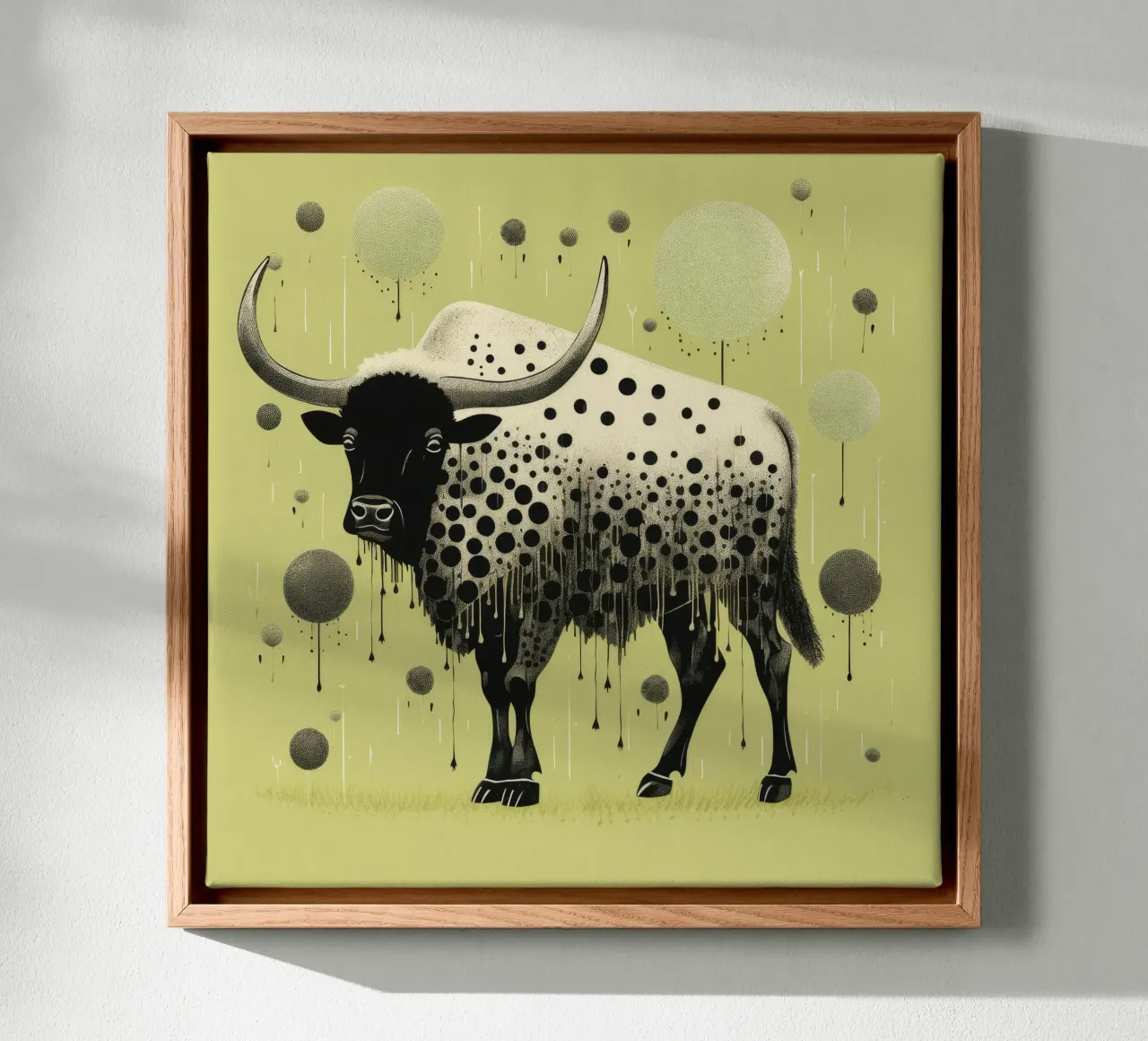 Groene bizon 2 canvas met Baklijst van Minimal Animal Art