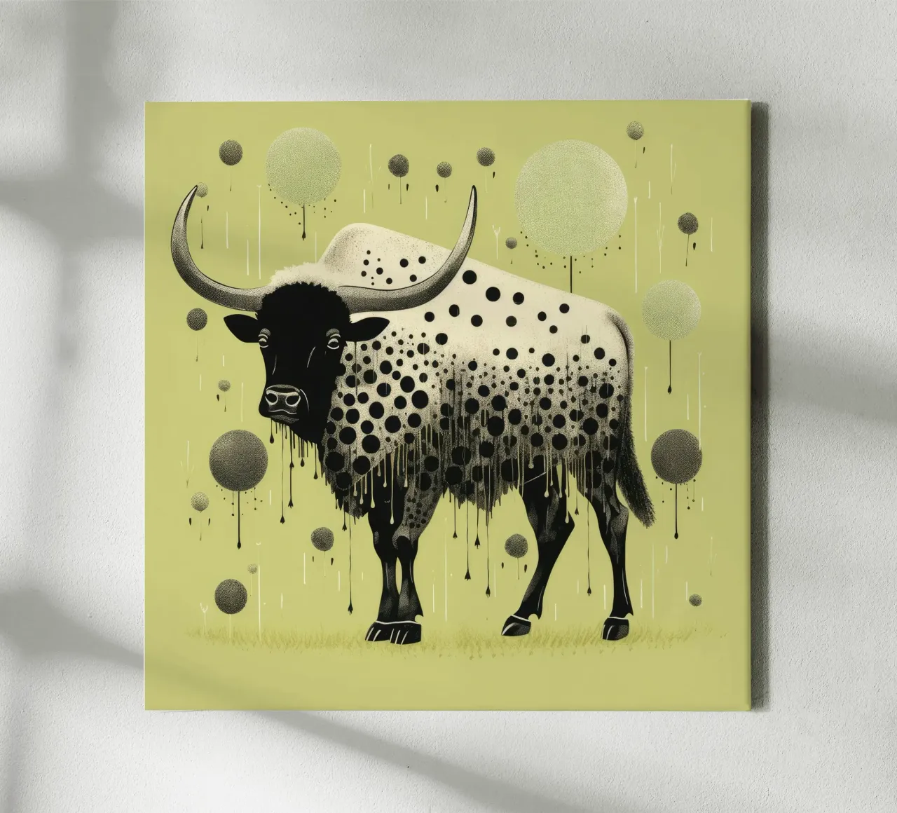 Groene bizon 2 canvas met Baklijst van Minimal Animal Art