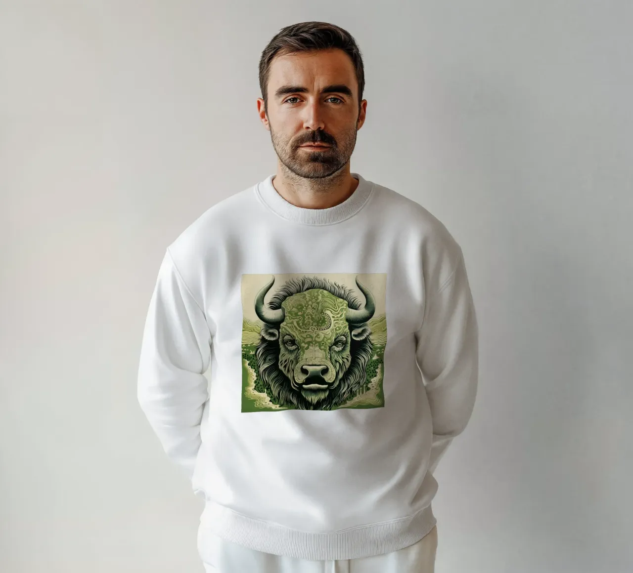 Bisonte verde 3 felpa da Minimal Animal Art