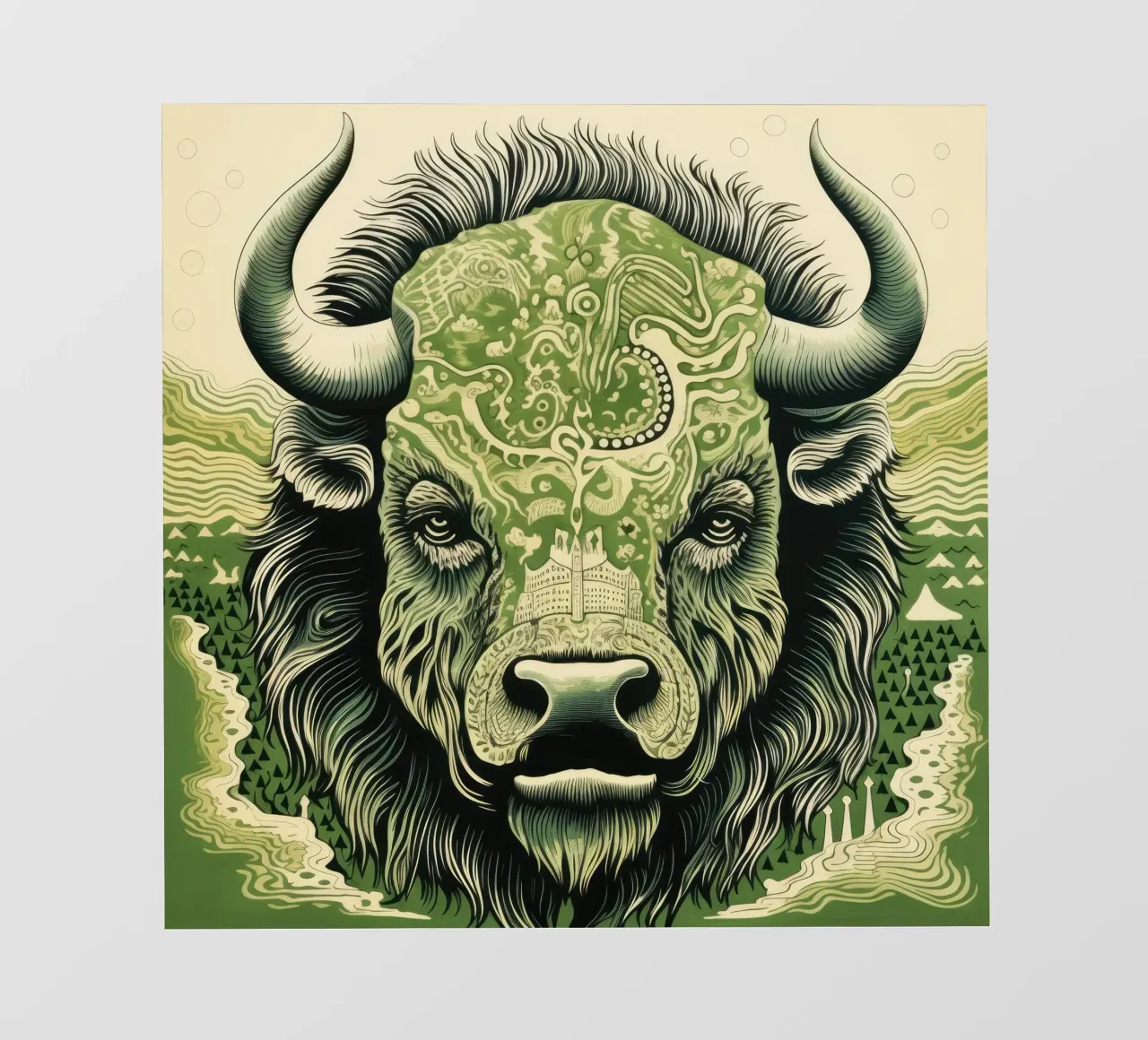Bisonte verde 3 pellicola backlit da Minimal Animal Art