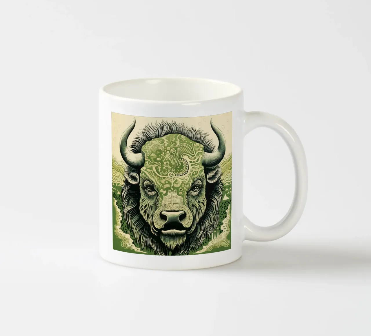 Bisonte verde 3 tazza in ceramica da Minimal Animal Art