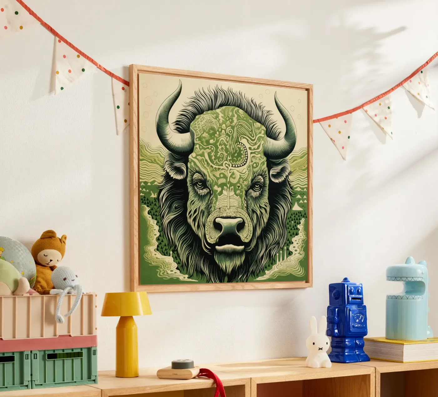 Grüner Wisent Acryl-Glas von Minimal Animal Art
