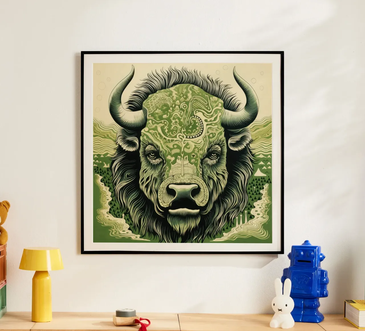 Bisonte verde poster da Minimal Animal Art
