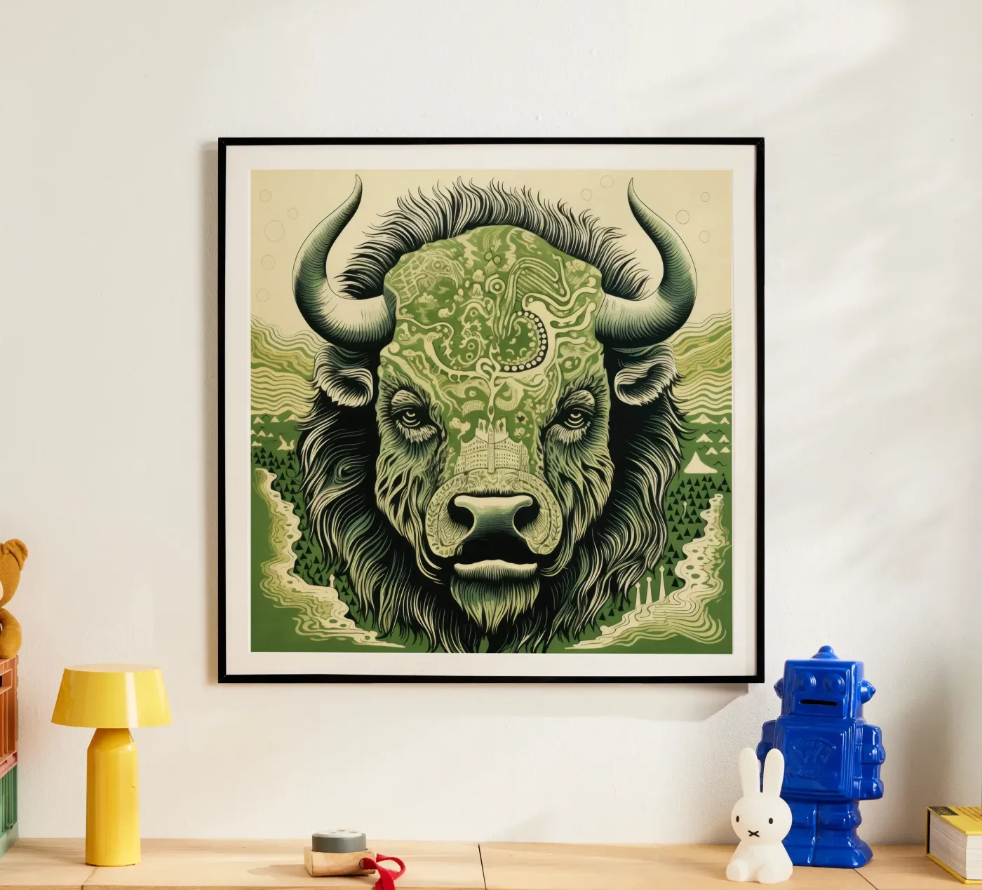 Green Bison poster de Minimal Animal Art