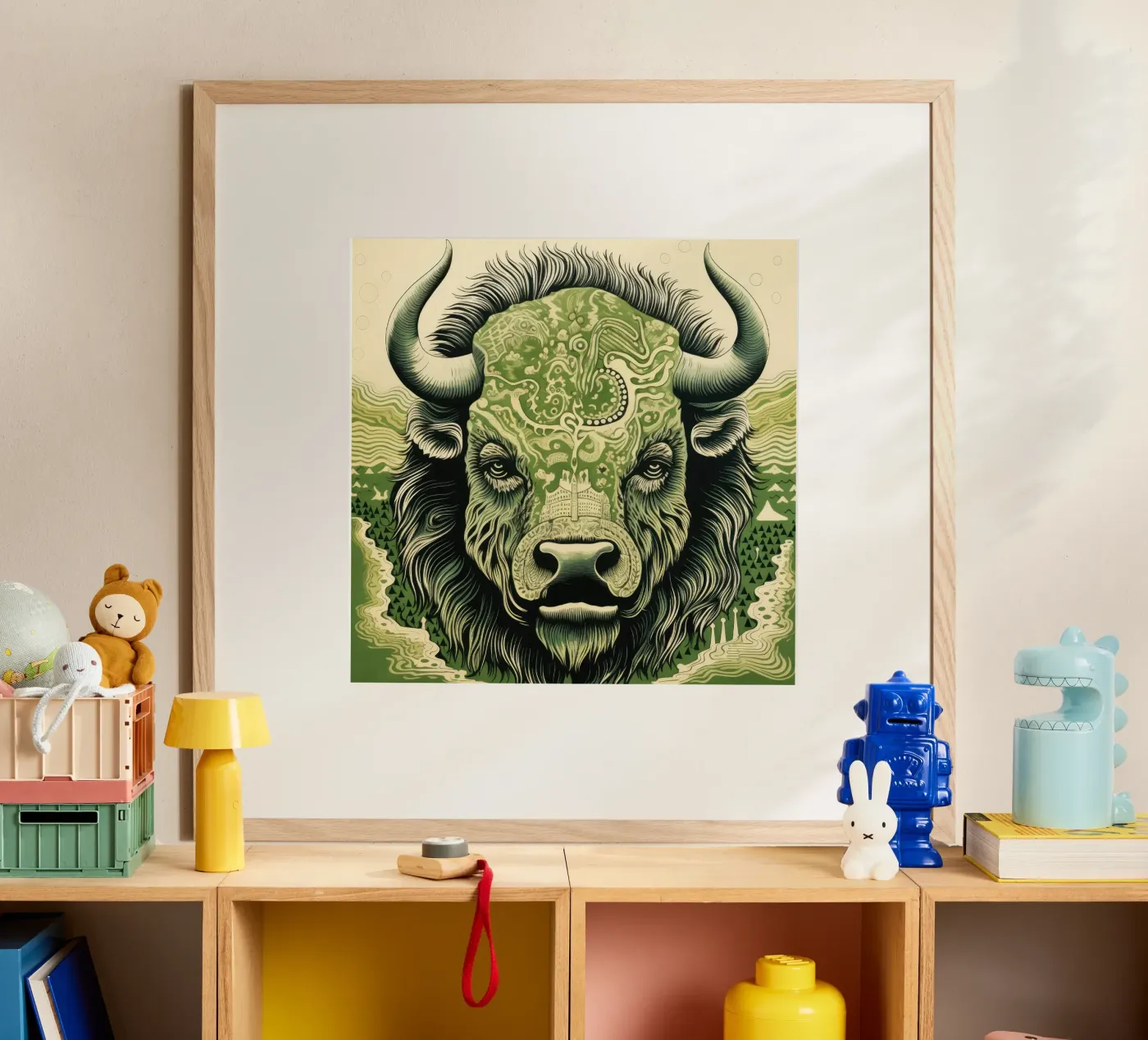 Green Bison poster de Minimal Animal Art
