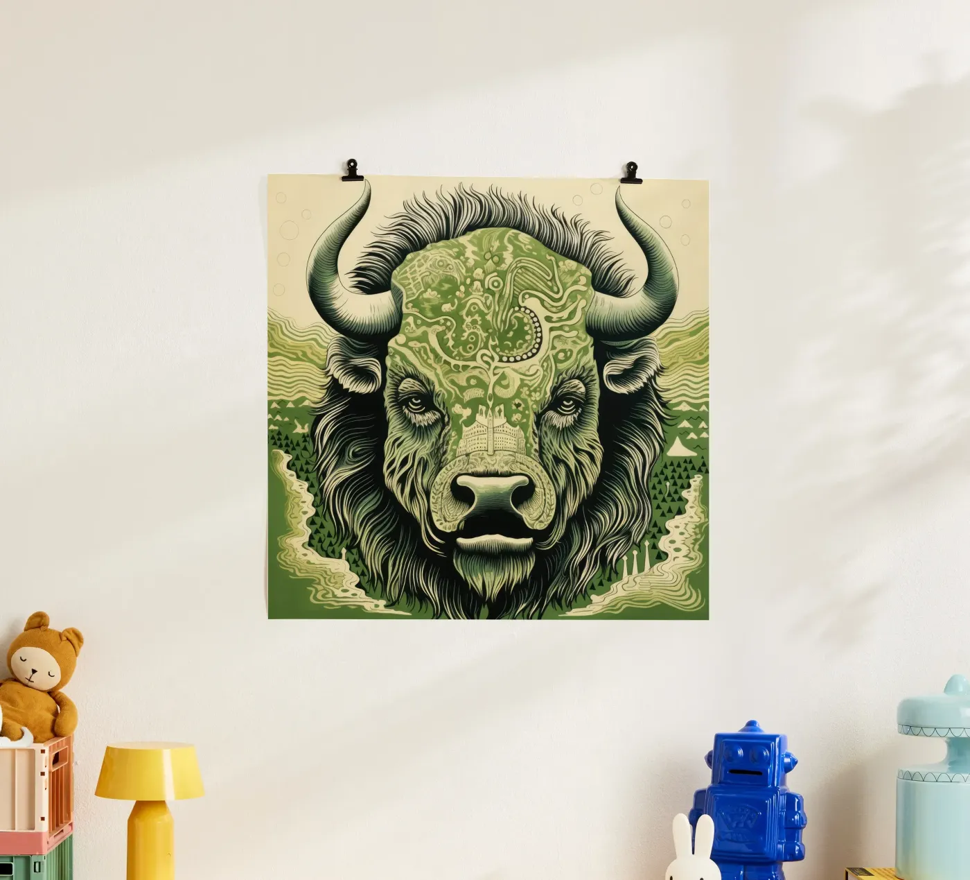 Green Bison poster de Minimal Animal Art