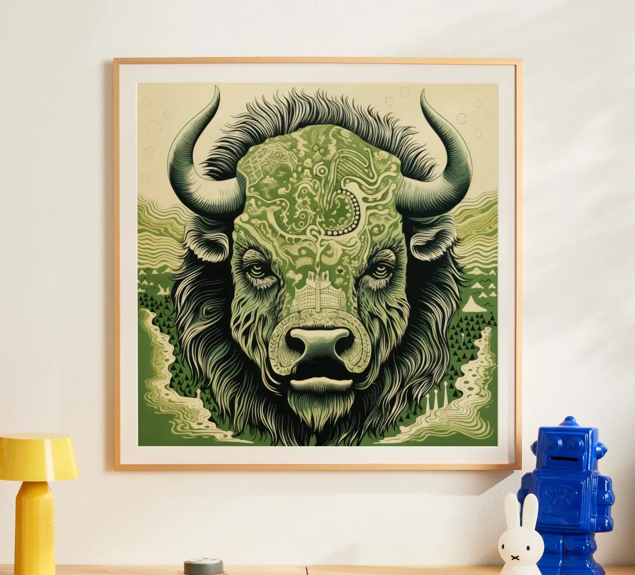 Bisonte verde poster da Minimal Animal Art