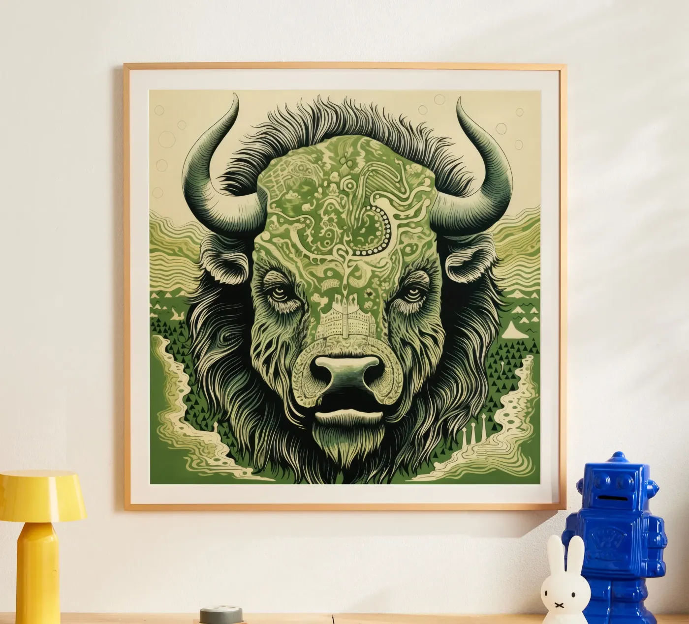 Green Bison poster de Minimal Animal Art