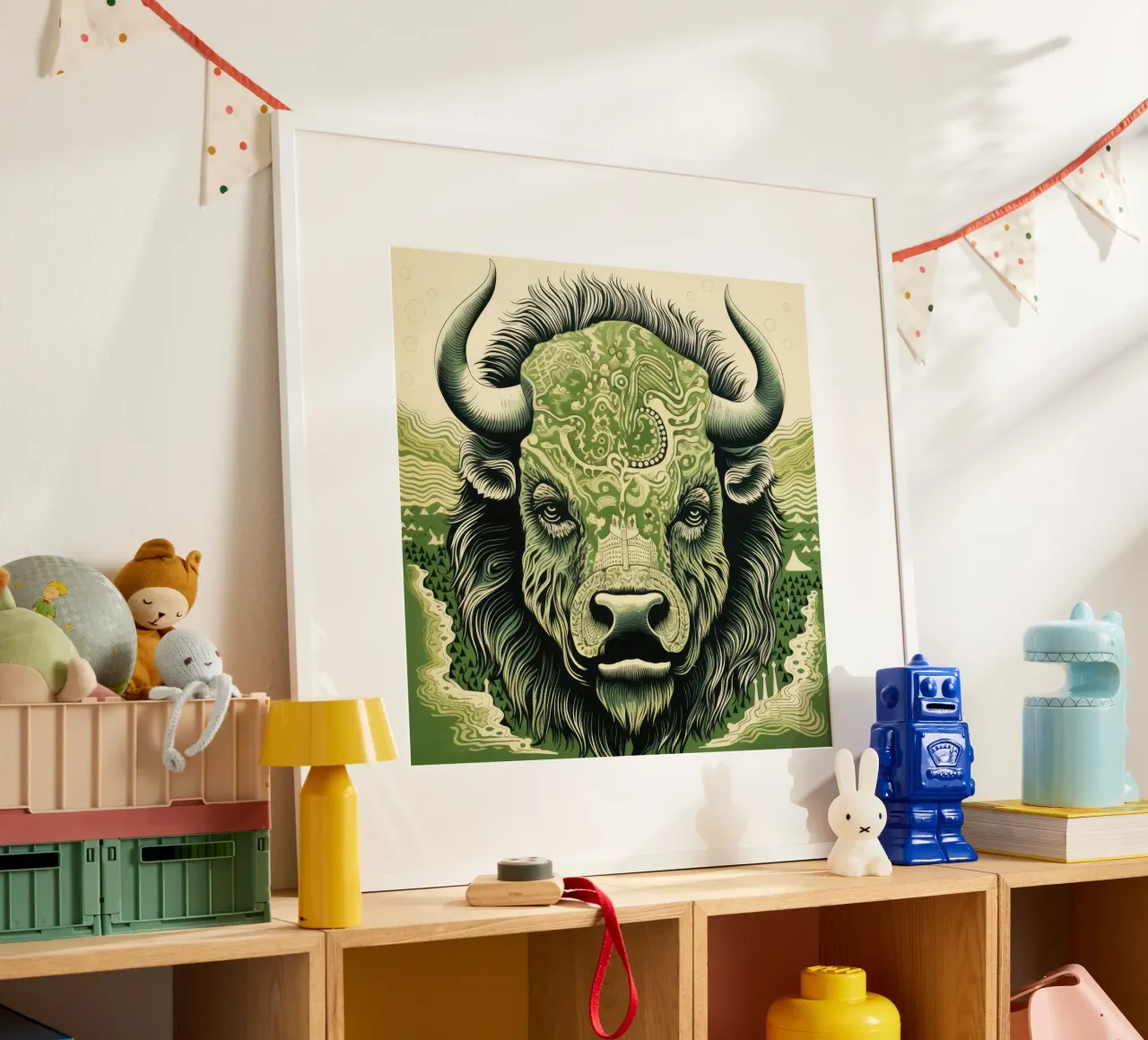 Bisonte verde poster da Minimal Animal Art