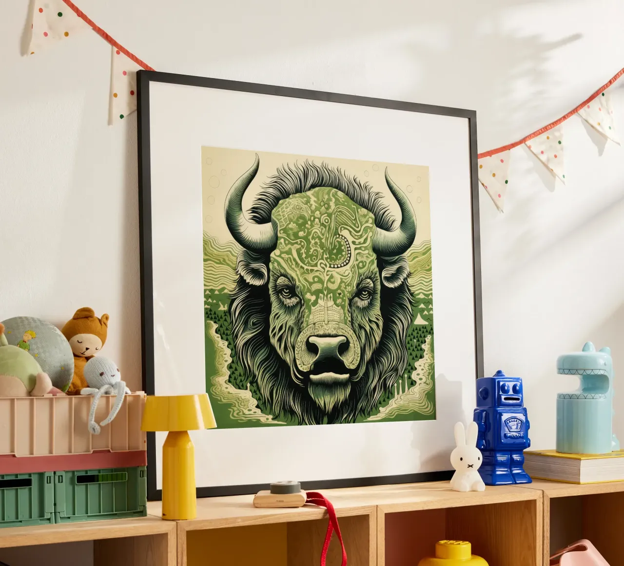 Bisonte verde 3 carta hahnemühle da Minimal Animal Art