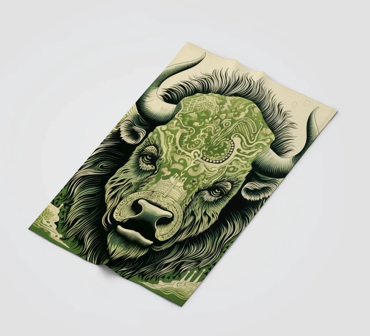 Bisonte verde 3 coperta in pile da Minimal Animal Art