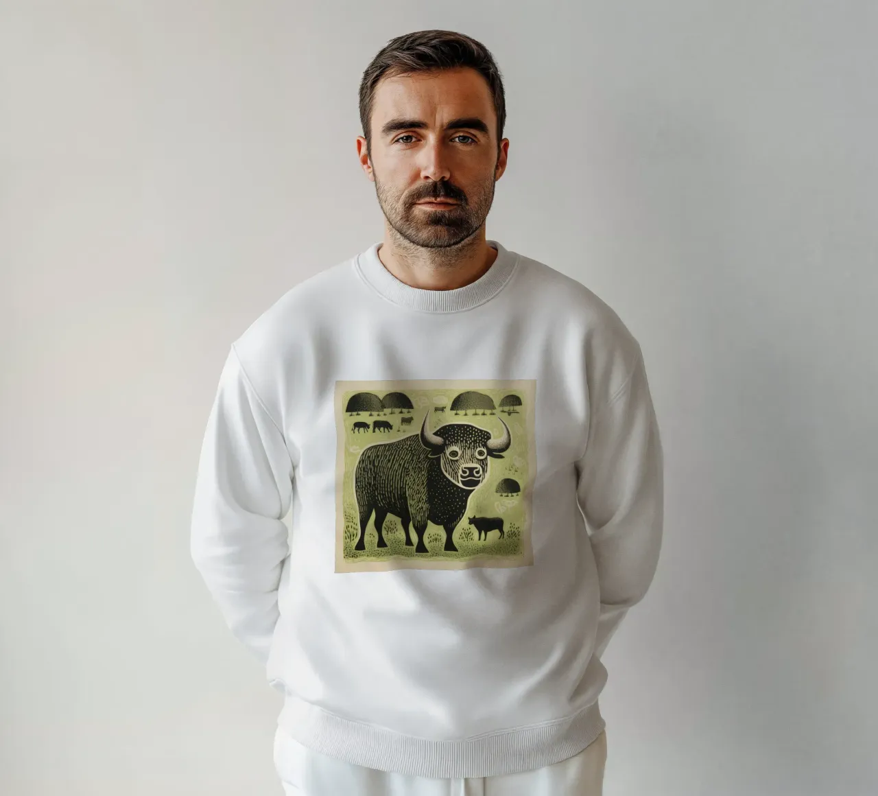 Grüner Wisent Sweatshirt von Minimal Animal Art