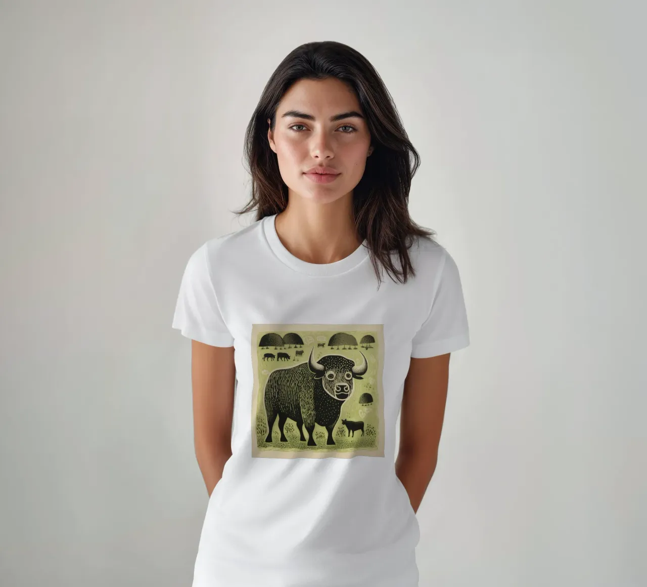 Bisonte verde 4 t-shirt da Minimal Animal Art