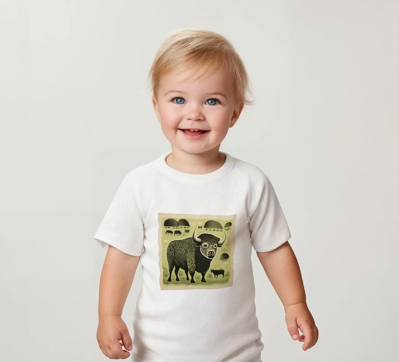 Bisonte verde 4 maglietta neonato da Minimal Animal Art