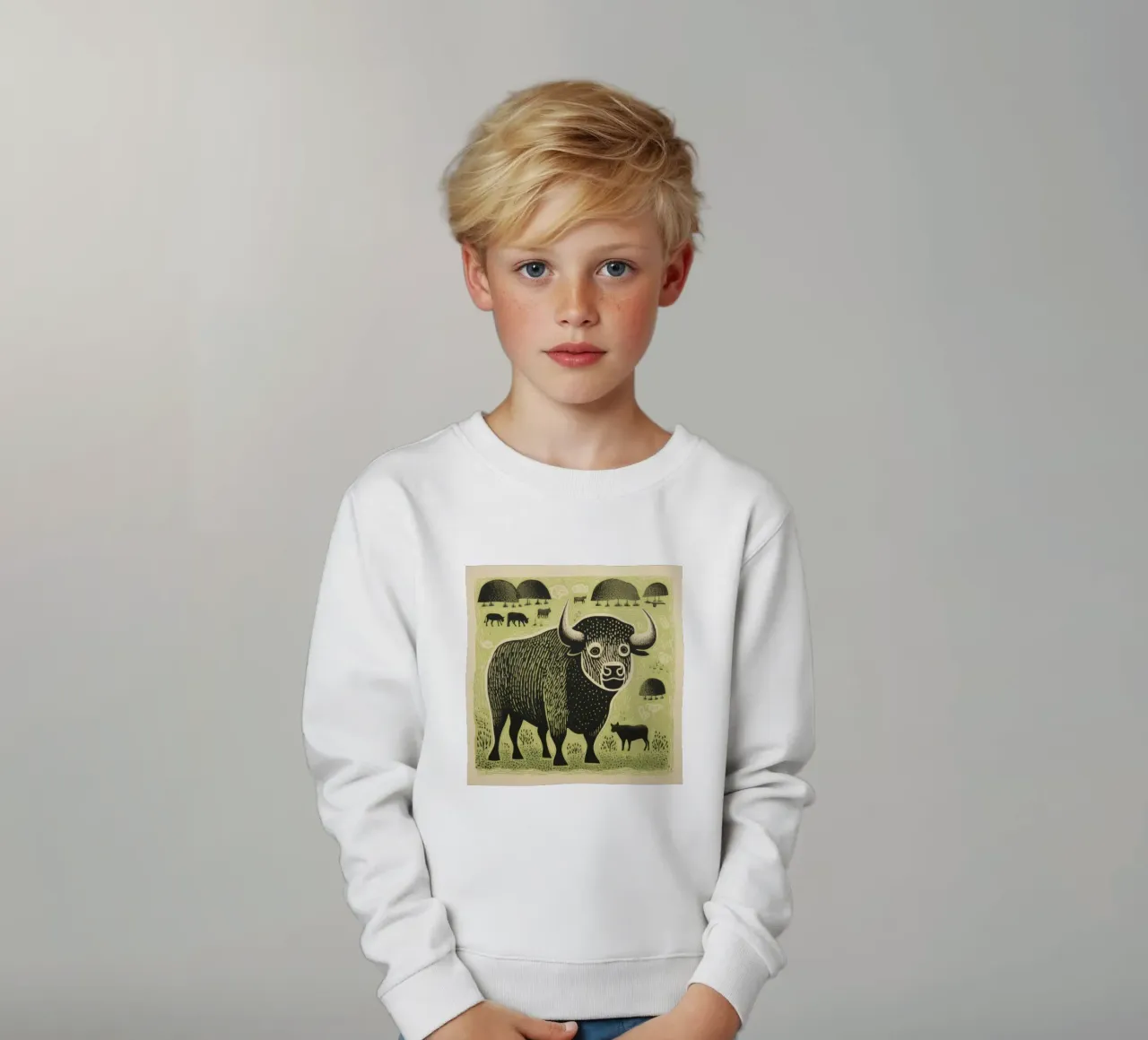 Bisonte verde 4 felpa bambino da Minimal Animal Art