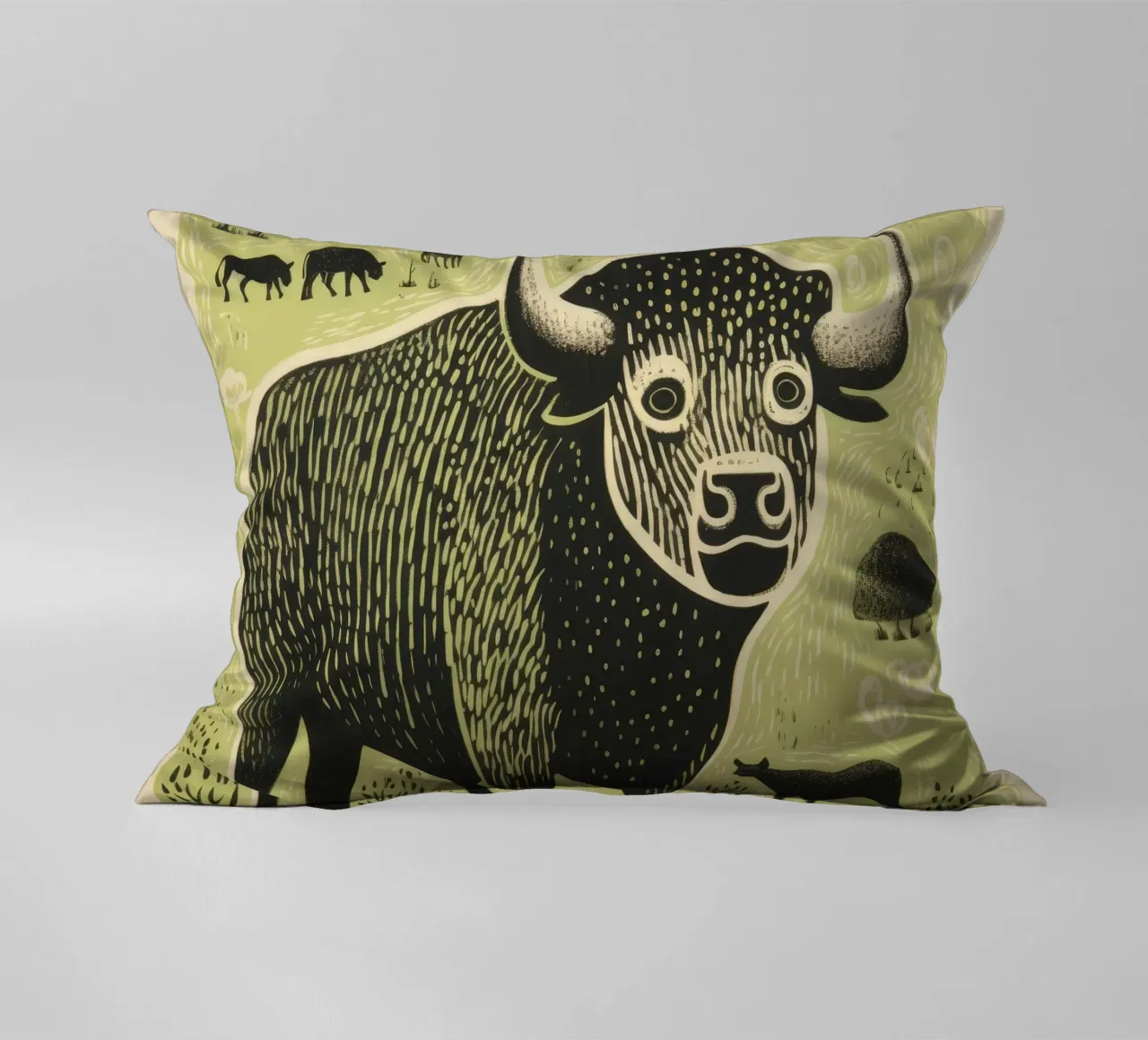 Bisonte verde 4 cuscino da Minimal Animal Art