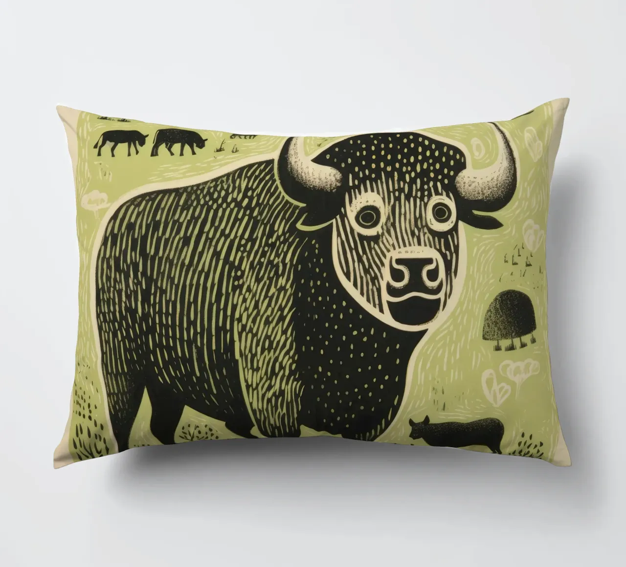 Bisonte verde 4 cuscino da Minimal Animal Art