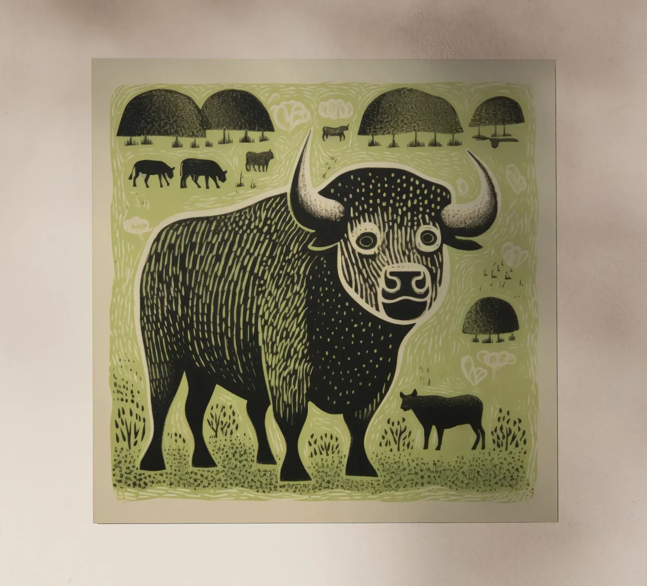 Bisonte verde pellicola backlit da Minimal Animal Art