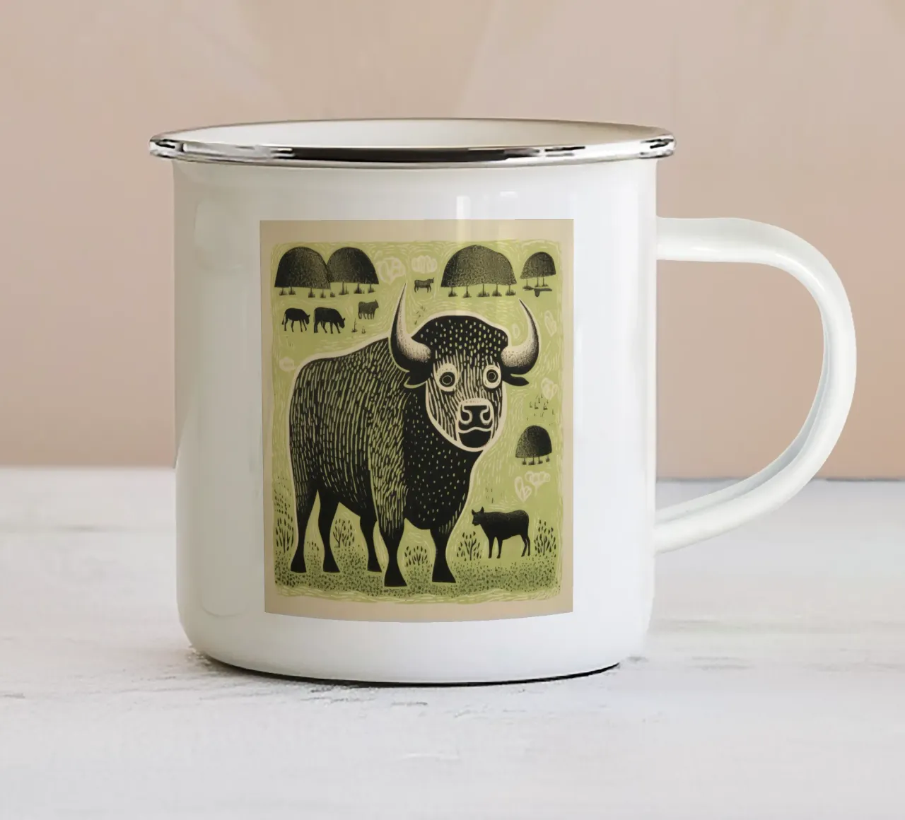 Bisonte verde 4 tazza in smalto da Minimal Animal Art
