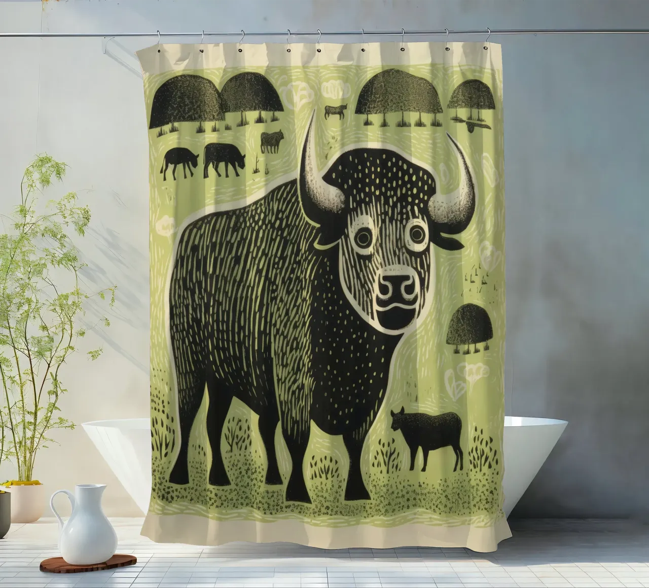 Bisonte verde 4 tenda da doccia da Minimal Animal Art
