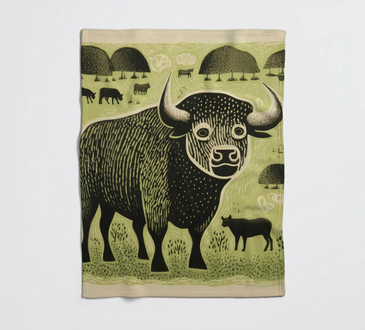 Bisonte verde 4 coperta in pile da Minimal Animal Art