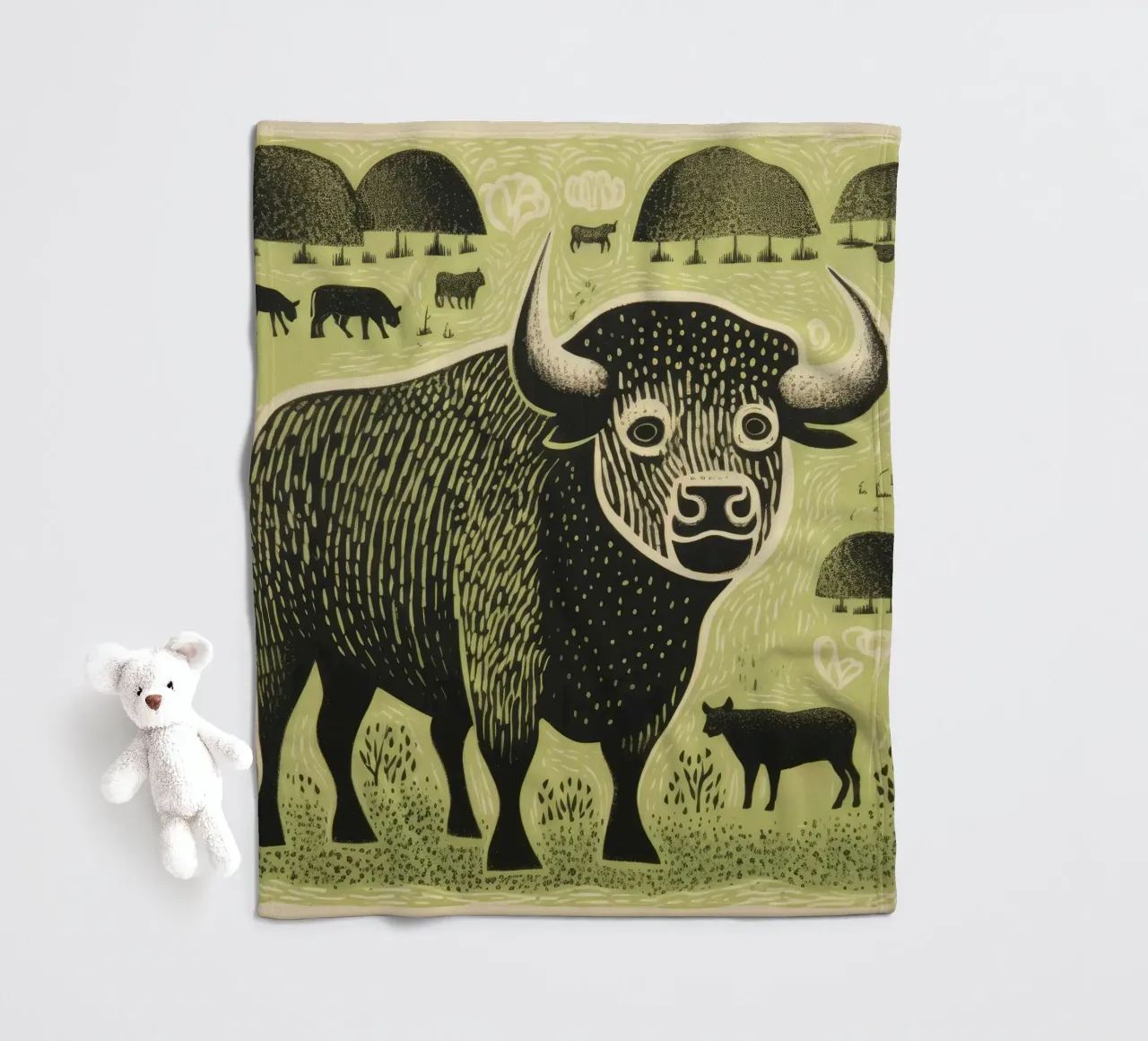 Bisonte verde 4 coperta in pile da Minimal Animal Art