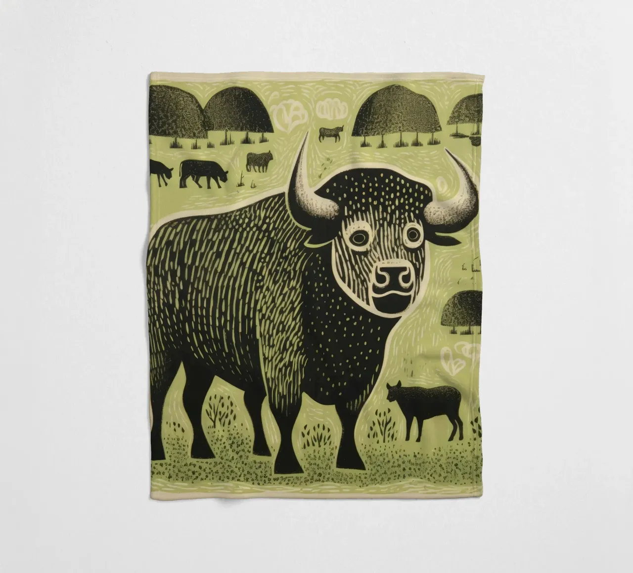 Bisonte verde 4 coperta in pile da Minimal Animal Art