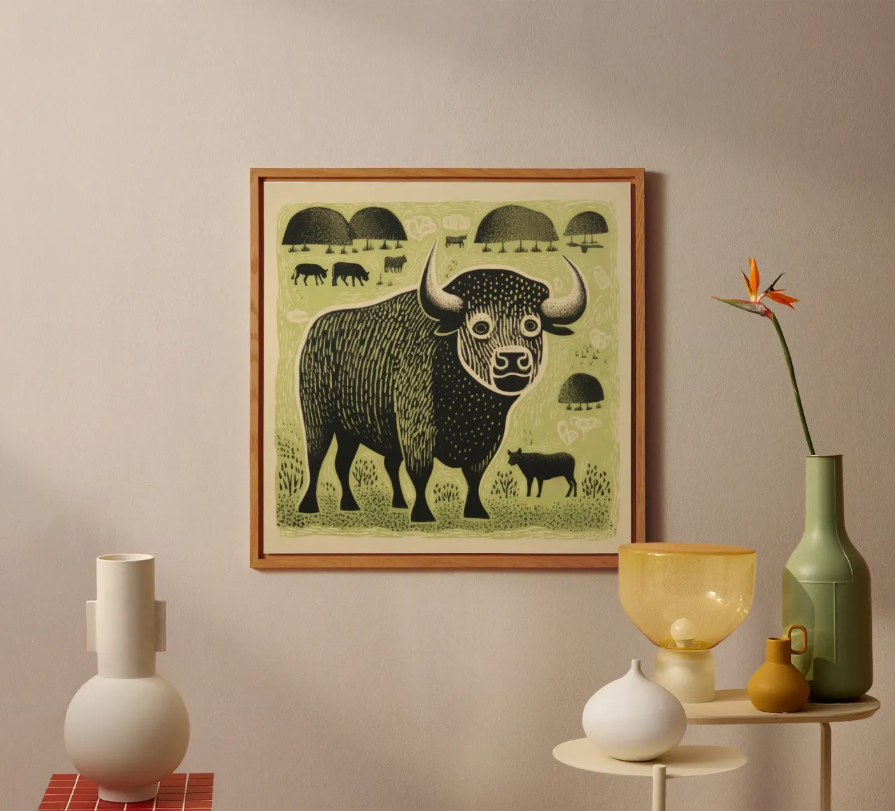 Bisonte verde 4 alluminio dibond da Minimal Animal Art