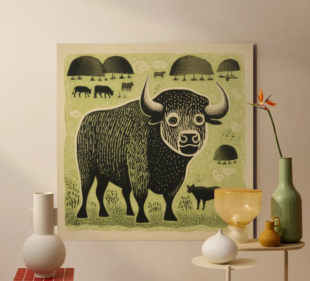 Bisonte verde 4 alluminio dibond da Minimal Animal Art